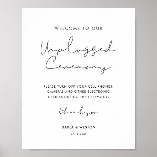 Handwritten minimalist Unplugged wedding ceremony Poster