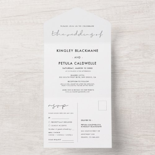 Handwritten minimalist wedding all in one invitation