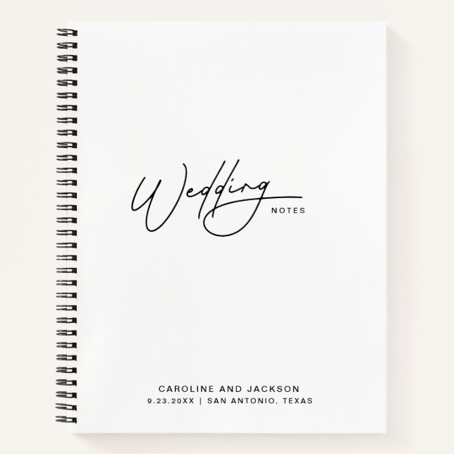 Handwritten Minimalist White Wedding Plans Notebook (Front)