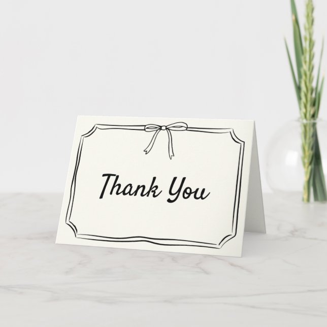 Handwritten Modern Chic Coquette Bow Wedding Letterpress Thank You Card (Front)