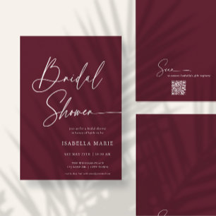 Handwritten Modern MInimal Burgundy Bridal Shower Invitation