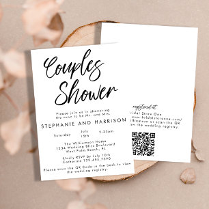 Handwritten Modern Minimal QR Code Couples Shower Invitation