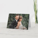 handwritten modern script thank you card<br><div class="desc">hand written script typography overlay design with a lovely image of the newlyweds,  the image and text can be personalized.</div>