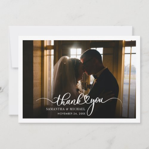 Handwritten Modern Script Wedding Couple Photo Thank You Card