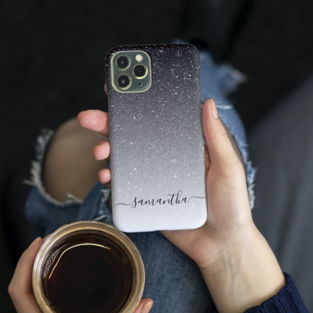 Handwritten Monogram Fading Ombre Glitter Black Case-Mate iPhone Case (Creator Uploaded)