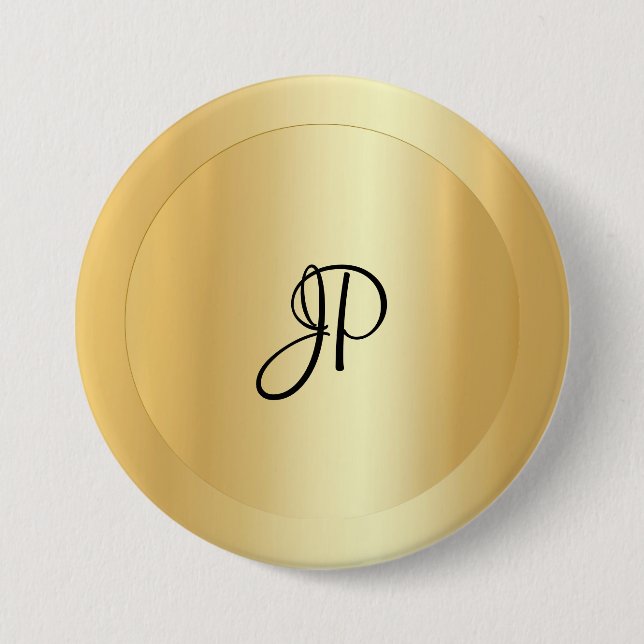 Handwritten Monogram Faux Gold Template Elegant Button (Front)