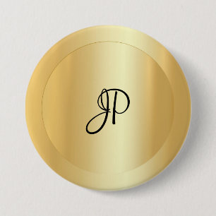 Handwritten Monogram Faux Gold Template Elegant Button