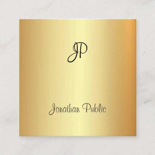 Handwritten Monogram Modern Trendy Gold Template Square Business Card