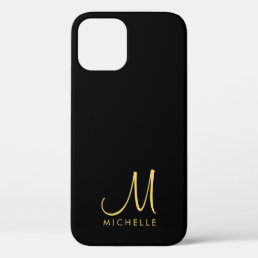 Handwritten Monogram Name Black &amp; Gold Custom iPhone 12 Pro Case