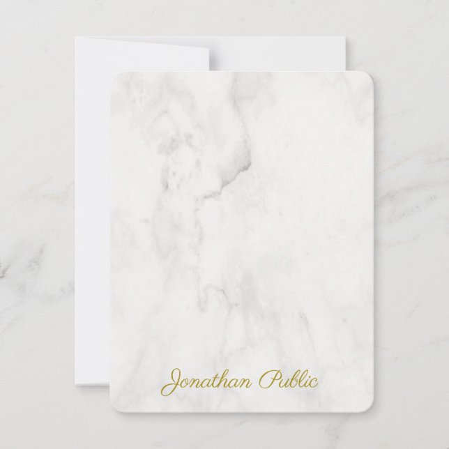 Handwritten Monogram Name Gold Text Script Elegant Note Card (Front)