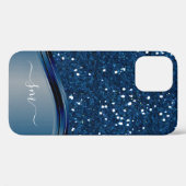 Handwritten Monogram Navy Blue  Metal Glitter Case-Mate iPhone Case (Back (Horizontal))