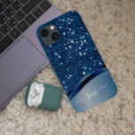 Handwritten Monogram Navy Blue  Metal Glitter iPhone 12 Case<br><div class="desc">The design is a photo and the cases are not made with actual glitter, sequins, metals or woods. This design is also available on other phone models. Choose Device Type to see other iPhone, Samsung Galaxy or Google cases. Some styles may be changed by selecting Style if that is an...</div>