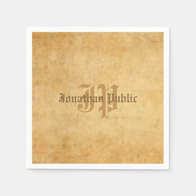Handwritten Monogram Old Paper Look Template Cool Napkins (Front)