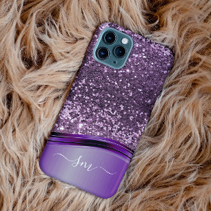 Handwritten Monogram Purple Glitter Look Wave Case-Mate iPhone 14 Case