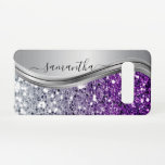 Handwritten Monogram Purple Silver Glitter  Samsung Galaxy S10 Case<br><div class="desc">The design is a photo and the cases are not made with actual glitter, sequins, metals or woods. This design is also available on other phone models. Choose Device Type to see other iPhone, Samsung Galaxy or Google cases. Some styles may be changed by selecting Style if that is an...</div>
