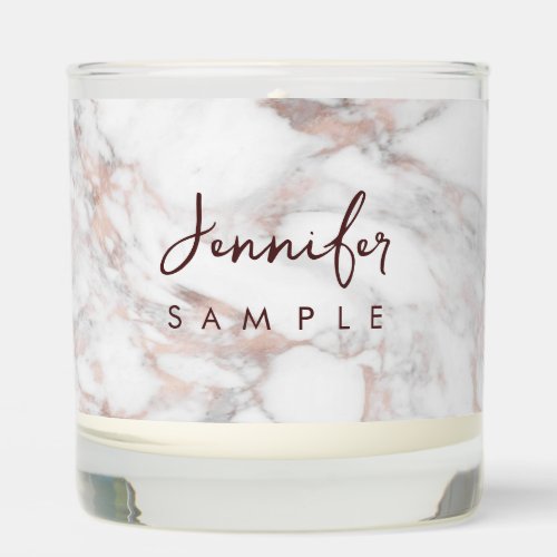 Handwritten Monogram Rose Gold Marble Template Scented Candle