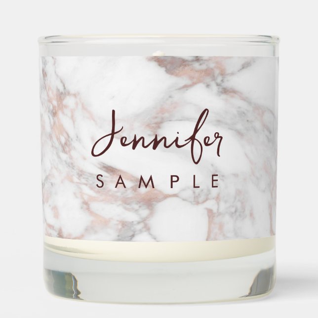 Handwritten Monogram Rose Gold Marble Template Scented Candle (Front)