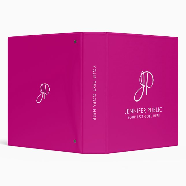Handwritten Monogram Trend Color Viva Magenta 3 Ring Binder (Background)