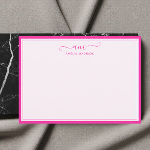 Handwritten Monogram Vibrant Pink Note Card