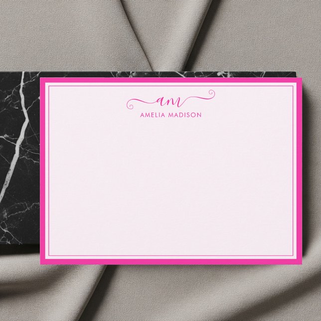 Handwritten Monogram Vibrant Pink Note Card (Creator Uploaded)