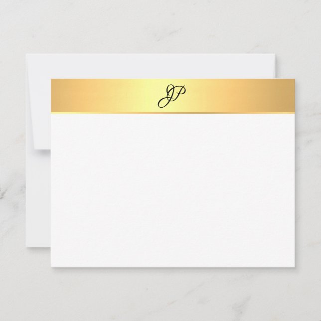 Handwritten Monogrammed Name Faux Gold Modern Note Card (Front)