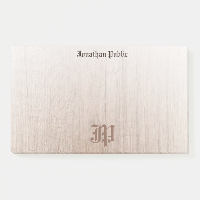Handwritten Monogrammed Template Wood Look Post-it Notes (Front)