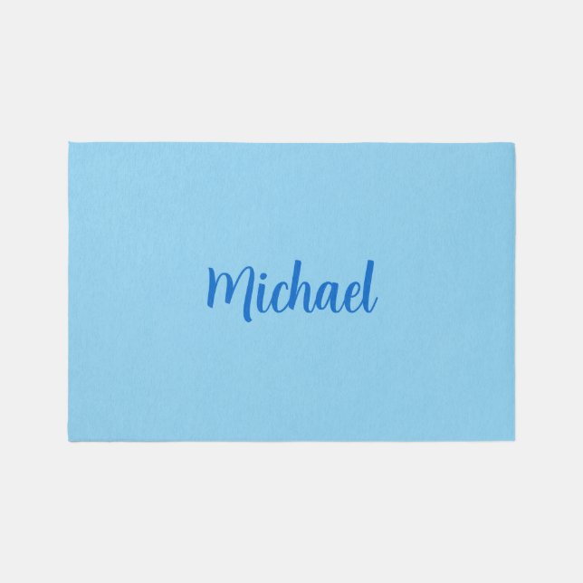 Handwritten Name Baby Blue Boys Nursery Cute Rug (Front)