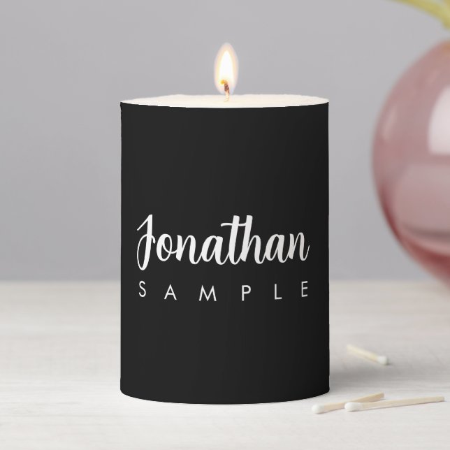 Handwritten Name Best Modern Minimalist Template Pillar Candle (In Situ)