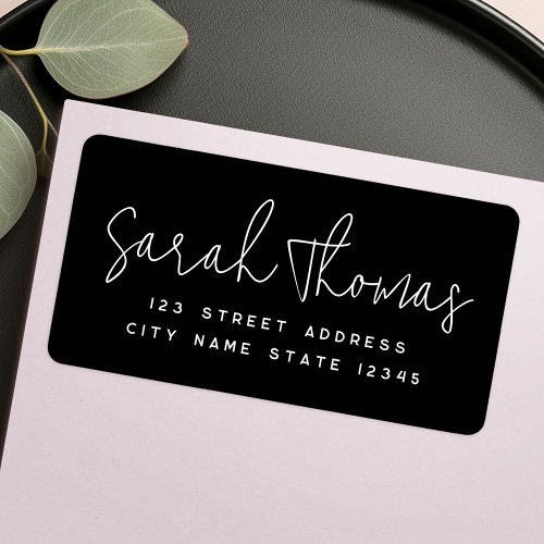 Handwritten name black return address label