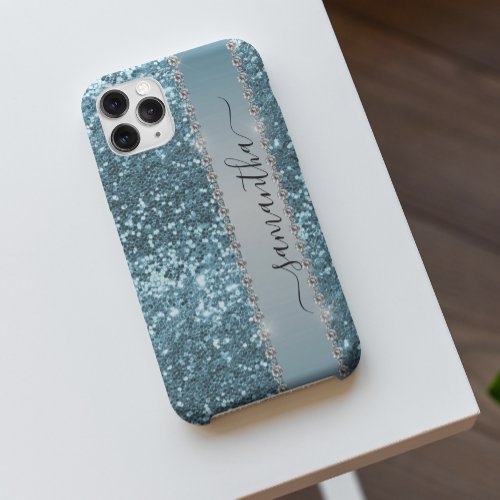 Handwritten Name Blue Diamond Glitter look iPhone 13 Pro Case