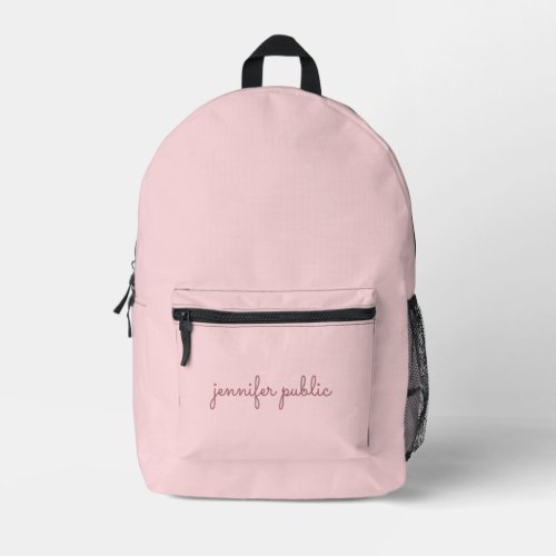 Handwritten Name Blush Pink Solid Color Feminine Printed Backpack