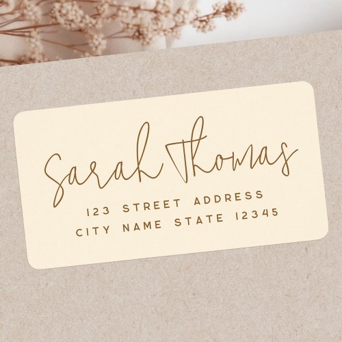 Handwritten name cream colored return address label