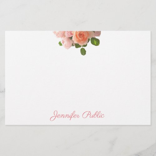 Handwritten Name Floral Template Watercolor Roses Stationery