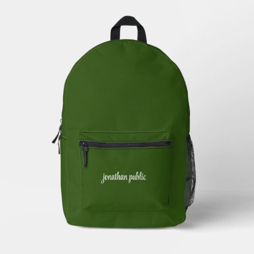 Handwritten Name Forest Green Solid Color Modern Printed Backpack