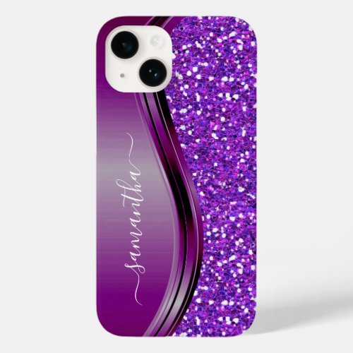 Handwritten Name Glam Purple Metal Glitter 12 Case_Mate iPhone 14 Case