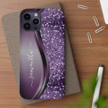 Handwritten Name Glam Purple Metal Glitter  iPhone 12 Case<br><div class="desc">The design is a photo and the cases are not made with actual glitter, sequins, metals or woods. This design is also available on other phone models. Choose Device Type to see other iPhone, Samsung Galaxy or Google cases. Some styles may be changed by selecting Style if that is an...</div>
