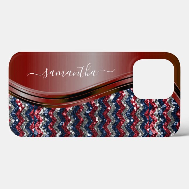 Handwritten Name Glam Red white blue Glitter  Case-Mate iPhone Case (Back (Horizontal))