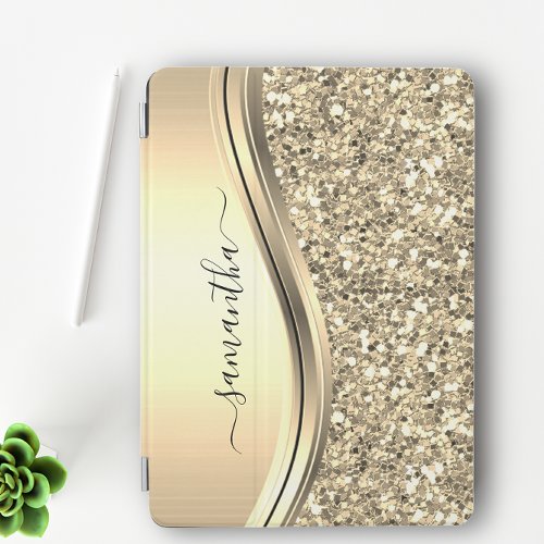 Handwritten Name Glam Silver Metal Glitter iPad Air Cover