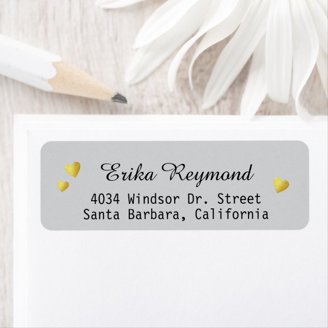 Handwritten Name Gold Hearts Gray Label (Insitu)