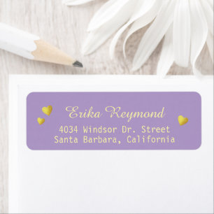 Handwritten Name Gold Hearts light-purple Label