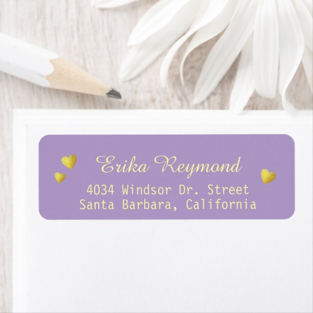Handwritten Name Gold Hearts light-purple Label (Insitu)