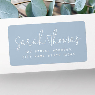 Handwritten name light dusty blue return address label