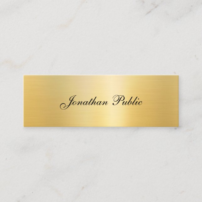 Handwritten Name Modern Elegant Gold Template Mini Business Card (Front)