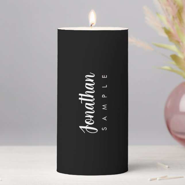 Handwritten Name Modern Elegant Minimal Template Pillar Candle (In Situ)