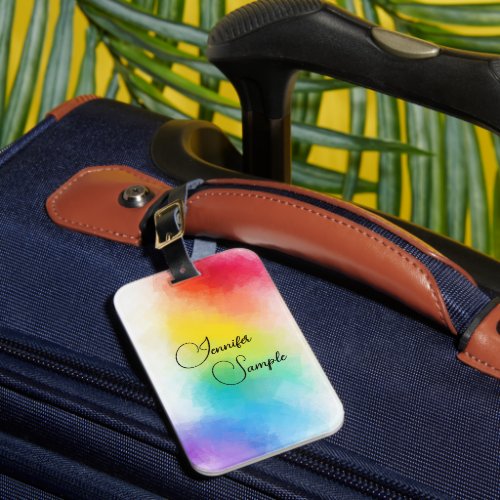 Handwritten Name Modern Trendy Rainbow Colors Luggage Tag