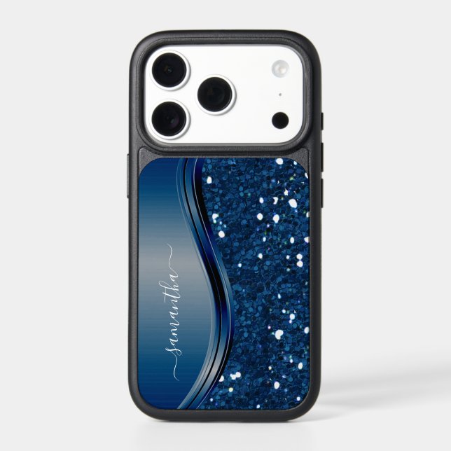 Handwritten Name Navy Blue  Metal Glitter 12 Otterbox iPhone Case (Back)