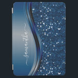 Handwritten Name Navy Blue  Metal Glitter iPad Air Cover<br><div class="desc">The design is a photo and the cases are not made with actual glitter, sequins, metals or woods. This design is also available on other models. You may also transfer this design to another product. No actual glitter was used to make this product. This design may be personalized in the...</div>
