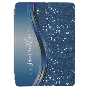 Handwritten Name Navy Blue  Metal Glitter iPad Air Cover