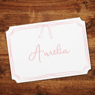 Handwritten Name Pink Bow Aesthetic Notecard
