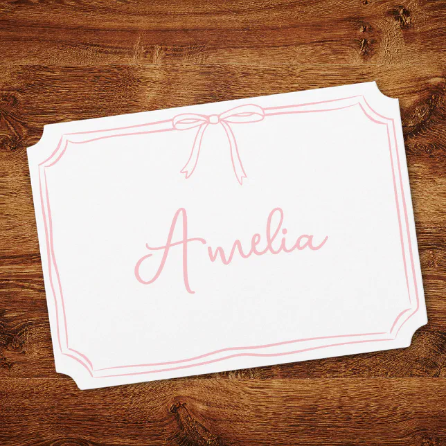 Handwritten Name Pink Bow Aesthetic Notecard Zazzle
